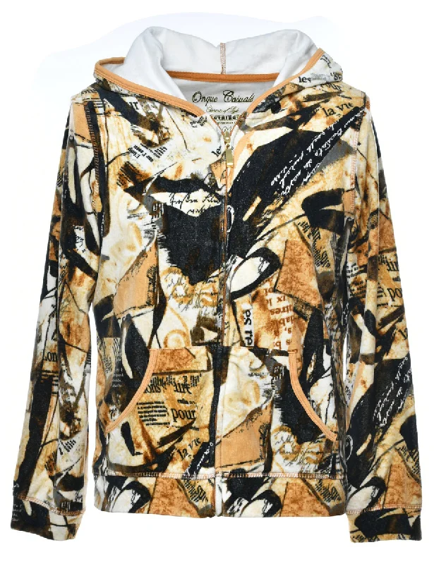 Front Zipper Abstract Printed Hoodie - M Hoodie with Lining Warm Insulated