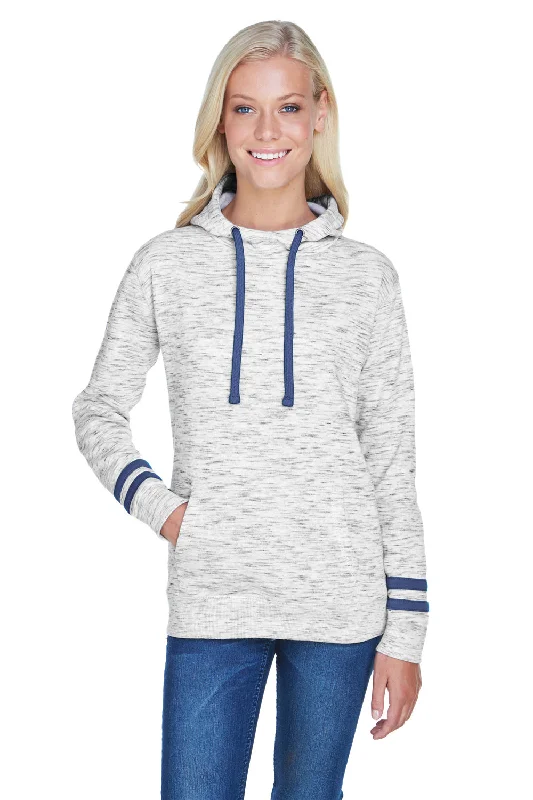 J America Womens Fleece Hooded Sweatshirt Hoodie - White/Navy Blue Hoodie with Full-Zip Functional Layering