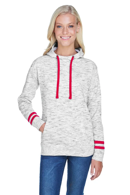 J America Womens Fleece Hooded Sweatshirt Hoodie - White/Red Hoodie with Ribbed Neckline Snug Warm