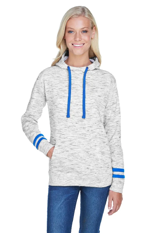 J America Womens Fleece Hooded Sweatshirt Hoodie - White/Royal Blue Hoodie with Mock Neck Collared Structured