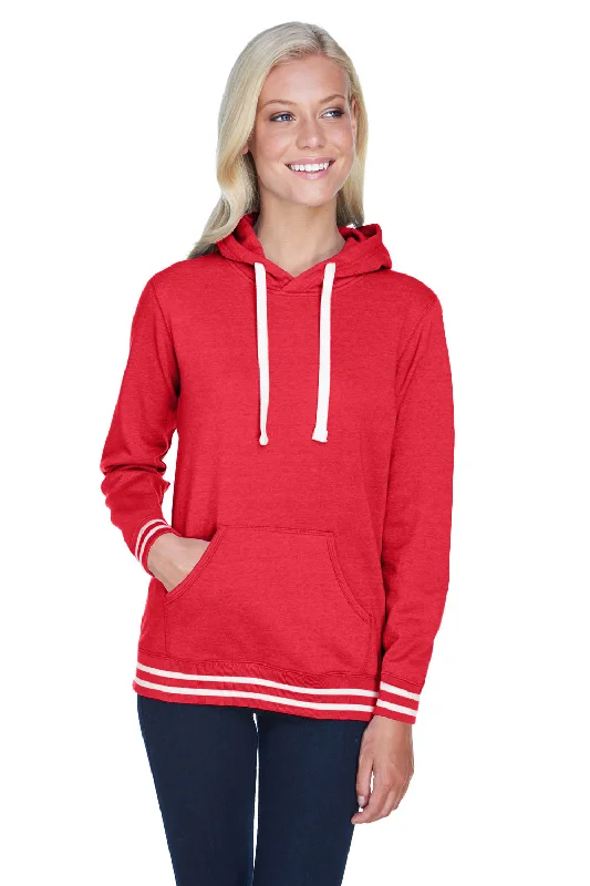 J America Womens Relay Sueded Fleece Hooded Sweatshirt Hoodie - Red/White - Closeout Hoodie with Hem Patch Decorative Personalized