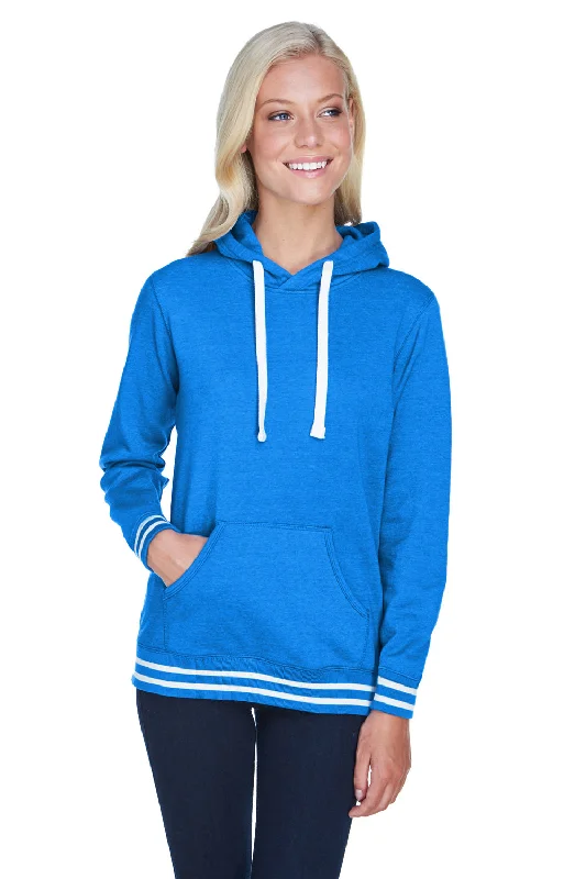 J America Womens Relay Sueded Fleece Hooded Sweatshirt Hoodie - Royal Blue/White - Closeout Hoodie with High-Low Hem Asymmetrical Trendy