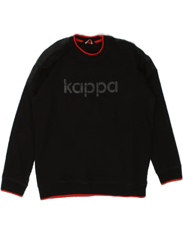 KAPPA Mens Graphic Sweatshirt Jumper Large Black Cotton Hoodie with Tie-Dye Psychedelic Retro