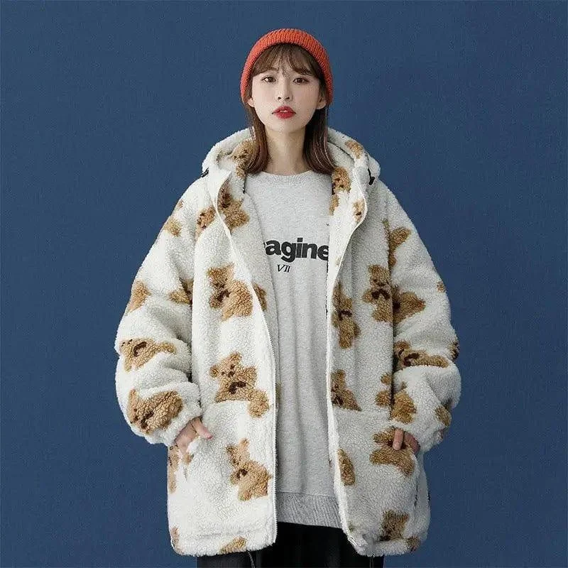 Lamb fur bear cotton coat Warm Hooded Poncho