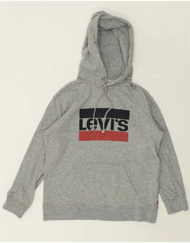 LEVI'S Womens Graphic Hoodie Jumper UK 10 Small Grey Cotton Hoodie with Elastic Cuffs Stretchable Comfortable