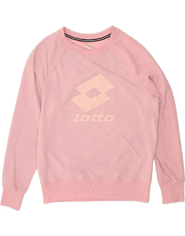 LOTTO Womens Graphic Sweatshirt Jumper UK 16 Large Pink Hoodie with High Neck Warm Protective