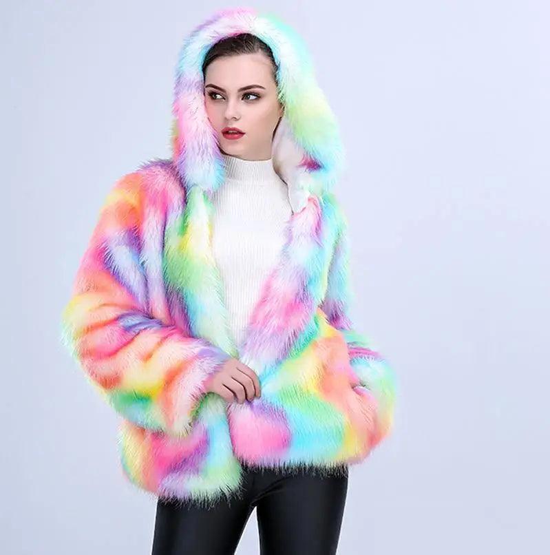 Colored Fox Fur Thicken Warm Fur Coat Chic Oversized Blazer