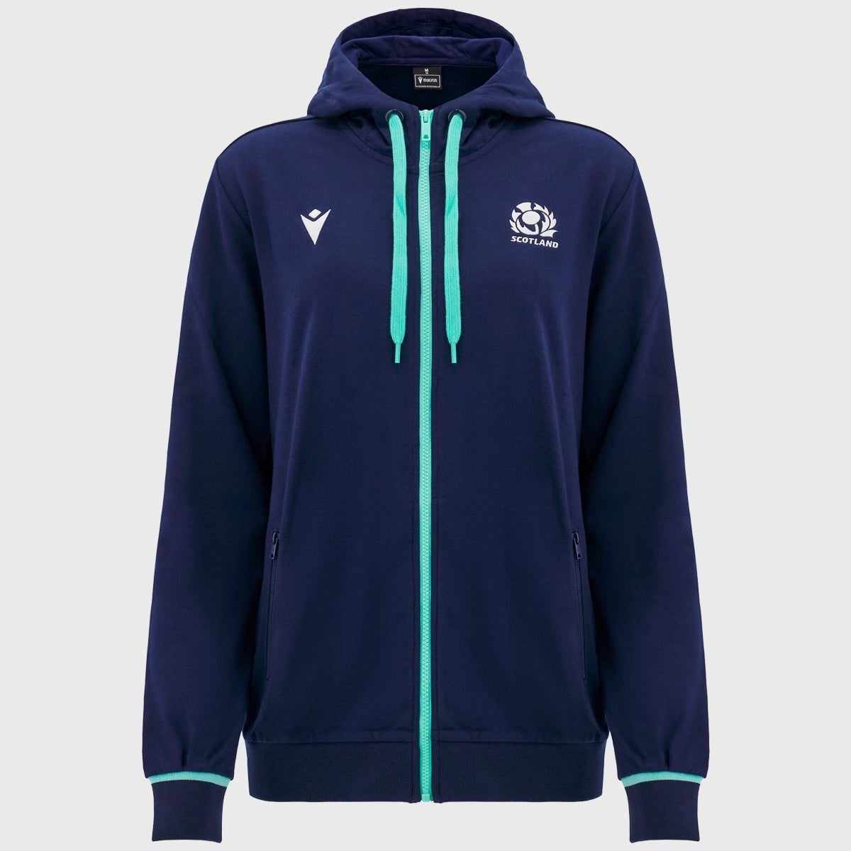 Macron Scotland Rugby Women's Full Zip Hoody Navy Hoodie with Hem Ribbing Snug Secure