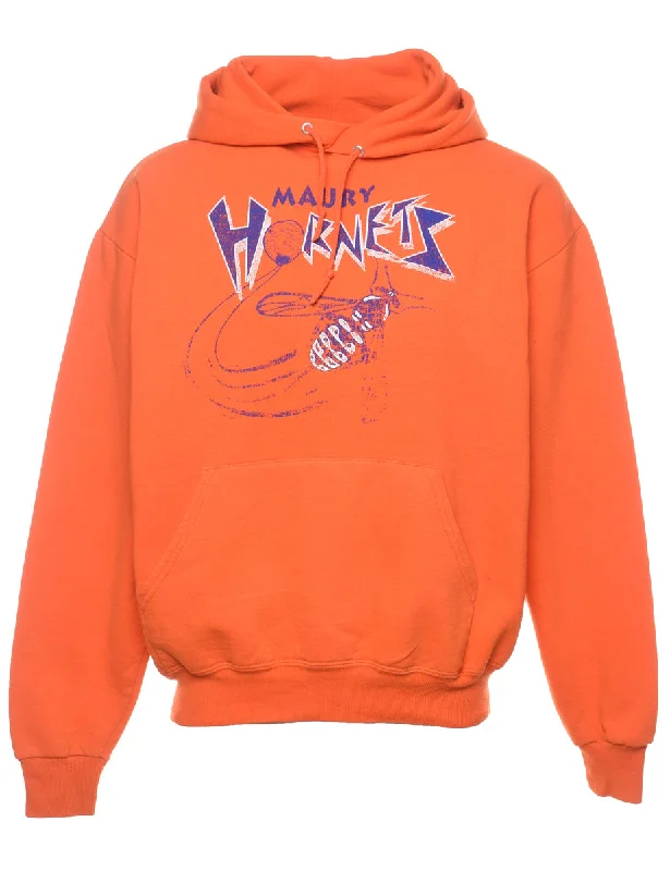 Maury Hornets Purple & Orange Graphic Printed Hoodie - M Hoodie with Snap Buttons Easy Quick