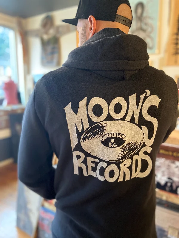 Moon's Records Zip Up Hoody Hoodie with Hem Frayed Vintage Worn