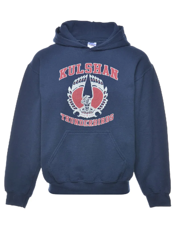 Navy Kulshan Printed Hoodie - S Hoodie with Hem Detail Decorative Unique