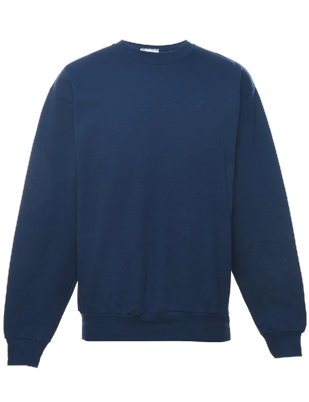 Navy Plain Sweatshirt - S Hoodie with Hem Frayed Vintage Worn