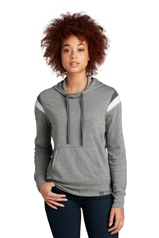 New Era Womens Heritage Varsity Hooded Sweatshirt Hoodie - Heather Shadow Grey/Graphite Grey/White Hoodie with Hem Lace Feminine Delicate