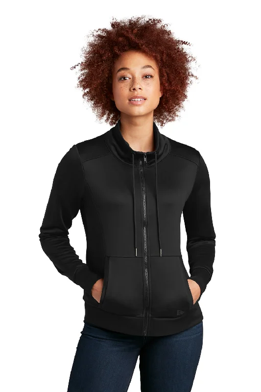 New Era Womens Performance Terry Full Zip Sweatshirt - Black Hoodie with Side Slits Relaxed Casual