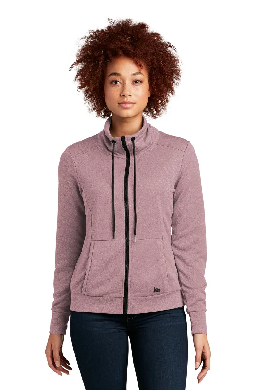 New Era Womens Performance Terry Full Zip Sweatshirt - Heather Dusty Mauve Hoodie with High-Low Hem Asymmetrical Trendy