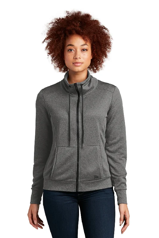 New Era Womens Performance Terry Full Zip Sweatshirt - Heather Graphite Grey Hoodie with Drawstring Waist Adjustable Fitted