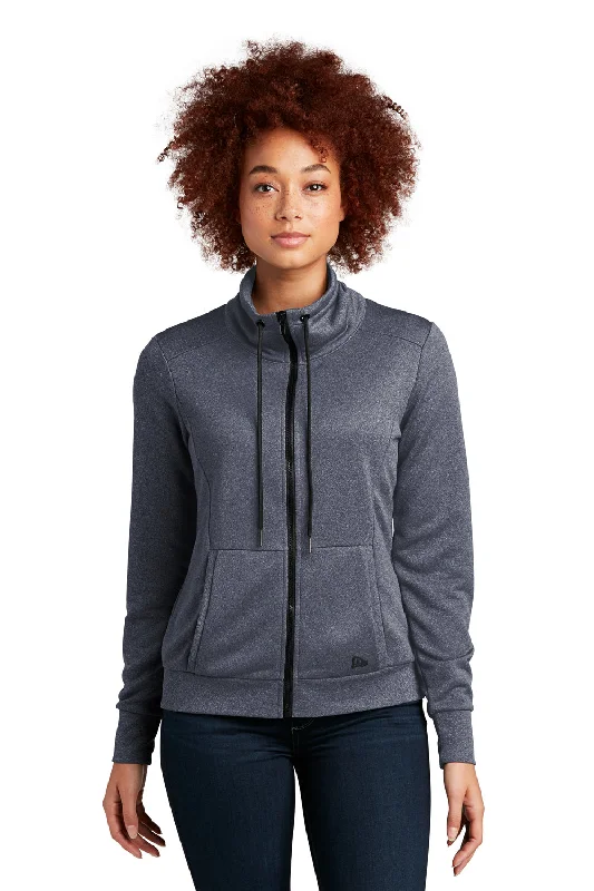 New Era Womens Performance Terry Full Zip Sweatshirt - Heather True Navy Blue Hoodie with Double Zipper Versatile Adjustable