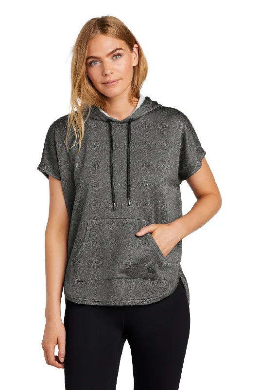 New Era Womens Performance Terry Short Sleeve Hooded Sweatshirt Hoodie - Heather Graphite Grey Hoodie with Ribbed Neckline Snug Warm