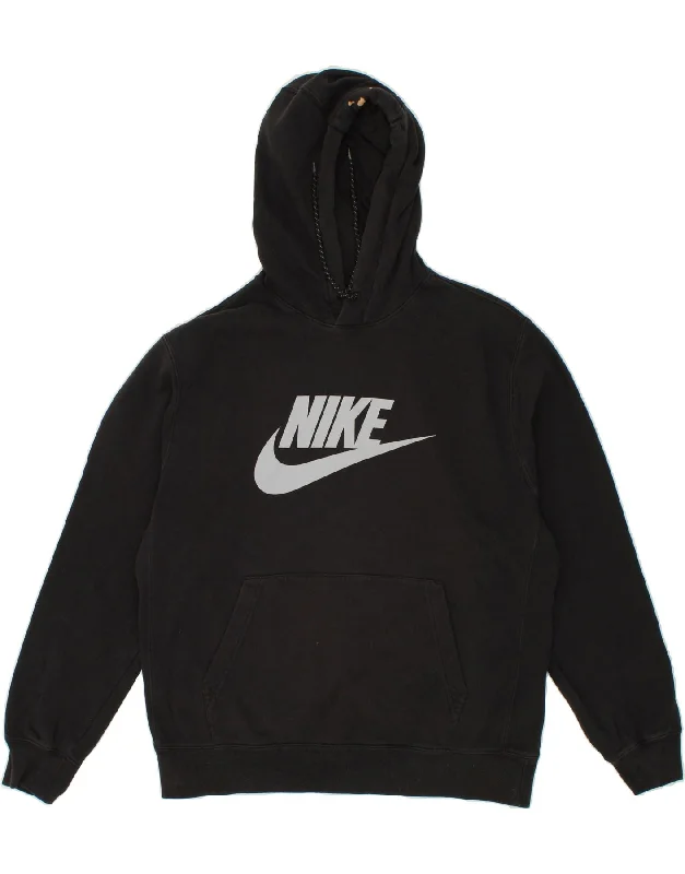 NIKE Mens Graphic Hoodie Jumper Large Black Cotton Hoodie with Neon Bright Vibrant