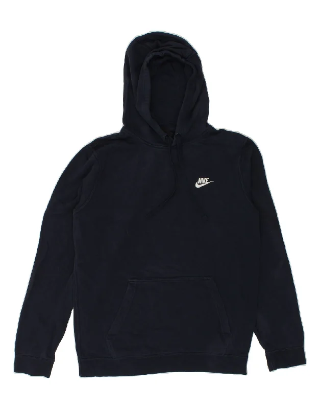 NIKE Mens Hoodie Jumper Medium Navy Blue Cotton Hoodie with Set-In Sleeves Structured Classic