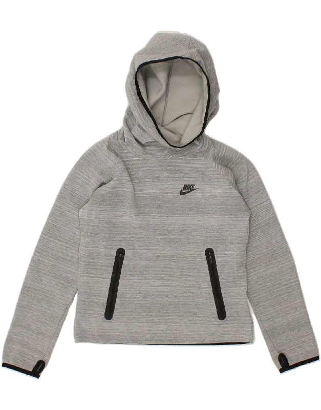 NIKE Womens Crop Hoodie Jumper UK 12 Medium Grey Polyester Hoodie with Pocket Utility Practical