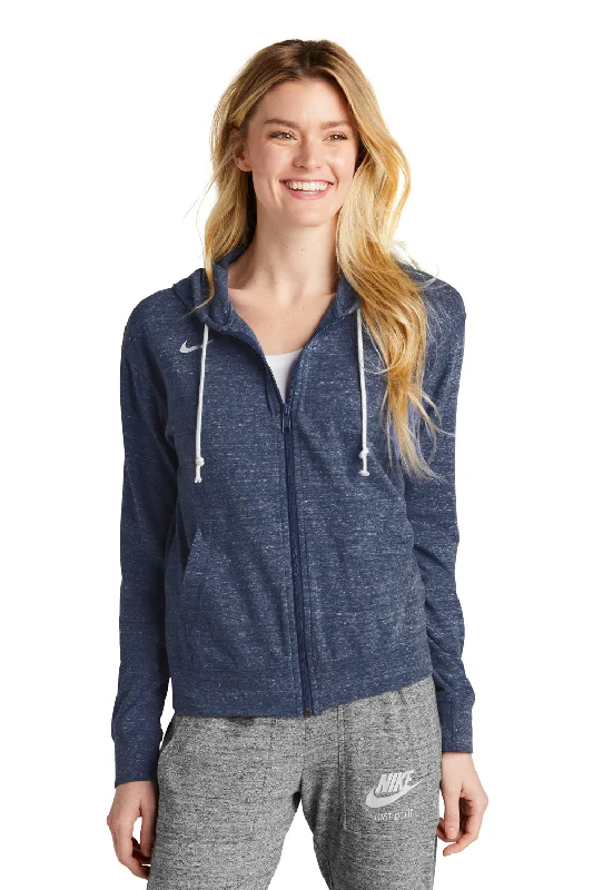 Nike Womens Gym Vintage Full Zip Hooded Sweatshirt Hoodie - Team Navy Blue Hoodie with Applique Textured Unique