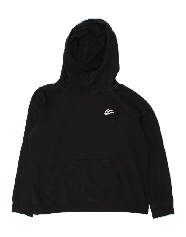 NIKE Womens Hoodie Jumper UK 16 Large Black Cotton Hoodie with Elastic Cuffs Stretchable Comfortable