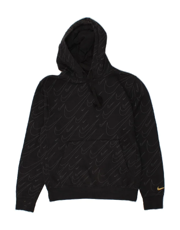 NIKE Womens Oversized Graphic Hoodie Jumper UK 6 XS Black Cotton Hoodie with Mesh Breathable Sporty