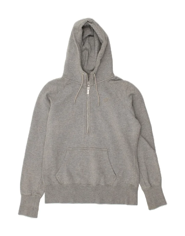 NIKE Womens Zip Neck Hoodie Jumper UK 16 Large Grey Cotton Hoodie with Drawcord Adjustable Secure