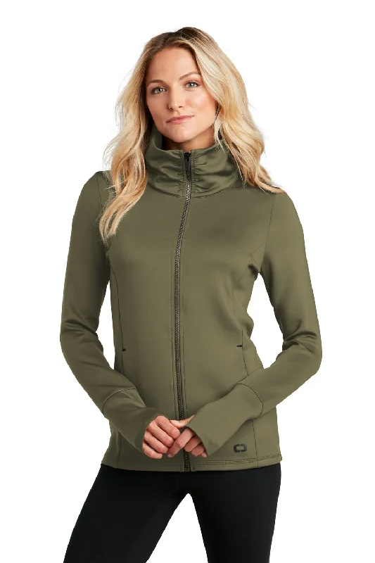 Ogio Womens Endurance Modern Performance Moisture Wicking Full Zip Sweatshirt - Deep Olive Green Hoodie with Reflective Safety Nightwear