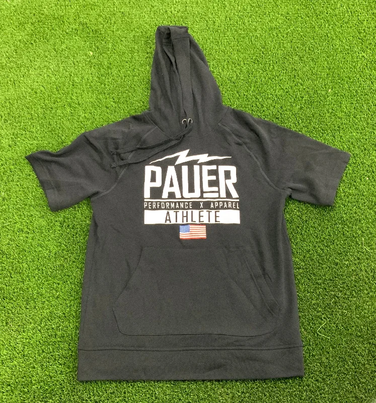 Pauer Performance SS Hoody Black Hoodie with Mock Neck Collared Structured