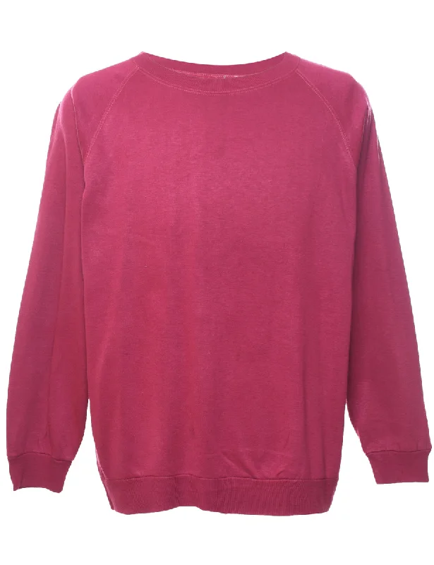 Pink Plain Sweatshirt - L Hoodie with V-Neck Classic Versatile