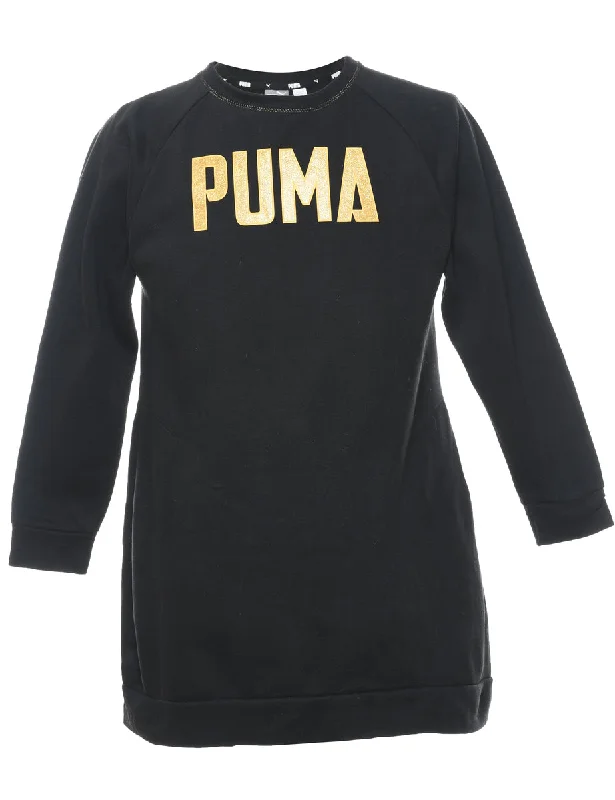 Puma Extra Long Black & Yellow Printed Sweatshirt - S Hoodie with Camouflage Military Edgy