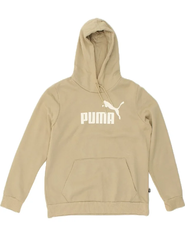 PUMA Mens Graphic Hoodie Jumper Large Beige Cotton Hoodie with High Neck Warm Protective