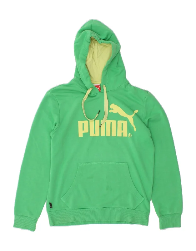 PUMA Mens Graphic Hoodie Jumper Small Green Cotton Hoodie with Sequins Glamorous Eye-catching