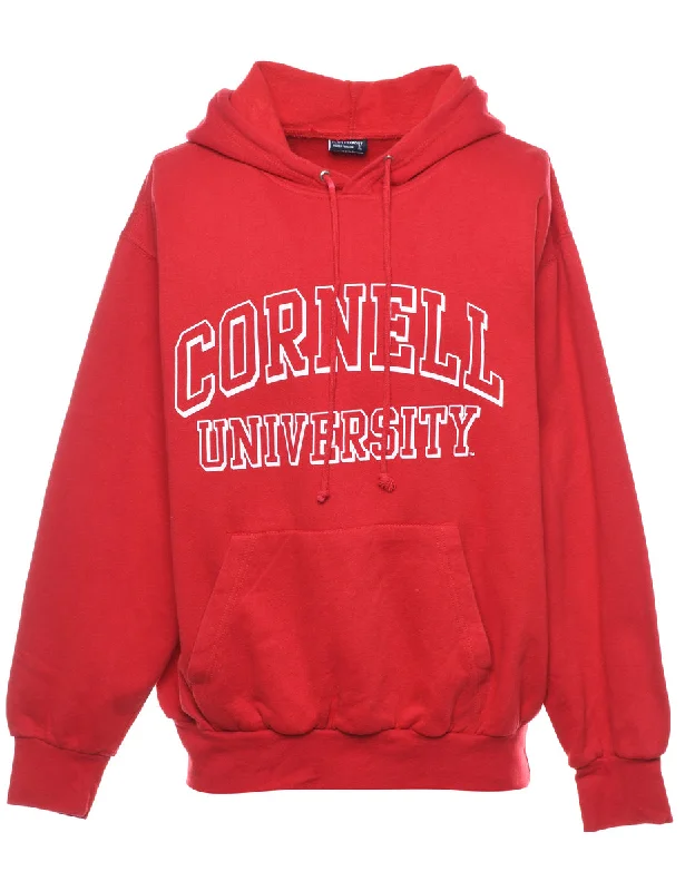 Red Cornell University Hoodie - L Hoodie with Illustration Artistic Creative