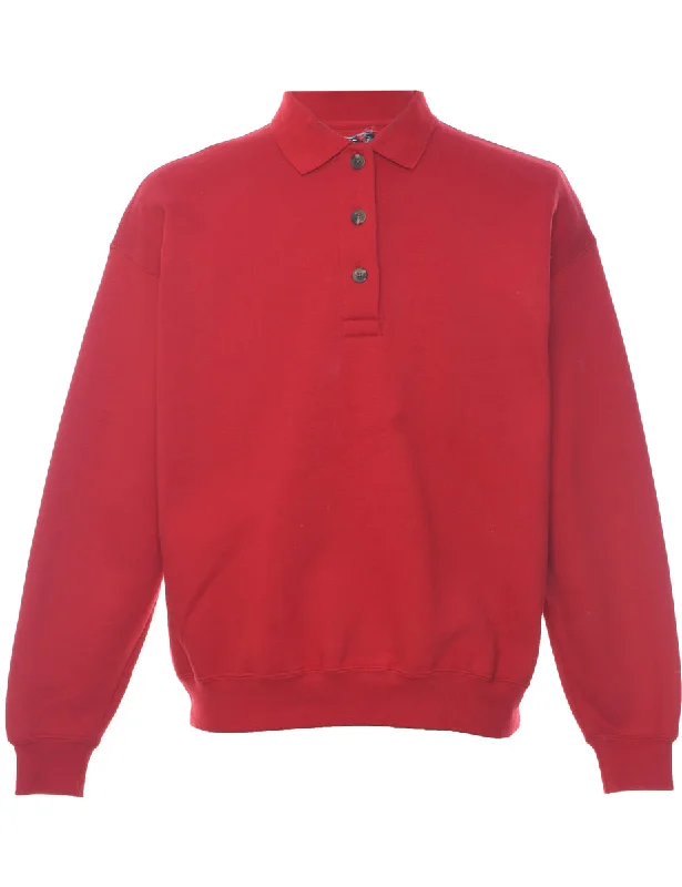 Red Plain Sweatshirt - L Hoodie with Applique Textured Unique