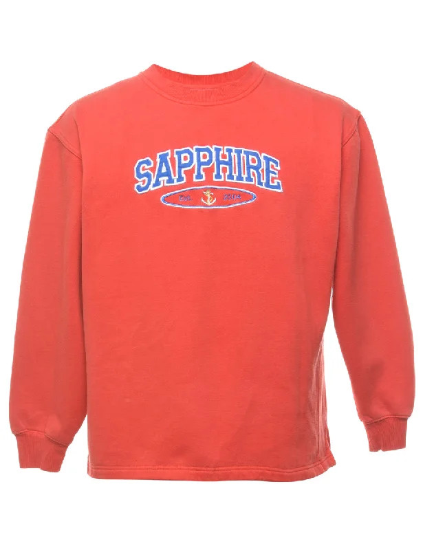 Red Sapphire Printed Sweatshirt - M Hoodie with Thumb Holes Functional Cozy