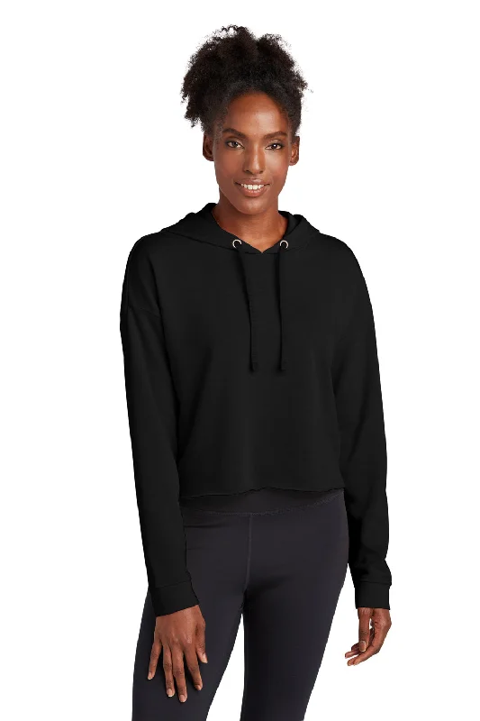 Sport-Tek Womens Moisture Wicking Fleece Crop Hooded Sweatshirt Hoodie - Black Hoodie with Button Placket Classic Preppy