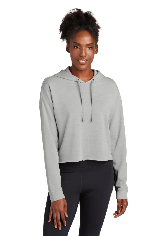 Sport-Tek Womens Moisture Wicking Fleece Crop Hooded Sweatshirt Hoodie - Heather Light Grey Hoodie with Ribbed Neckline Snug Warm