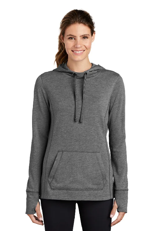 Sport-Tek Womens Moisture Wicking Fleece Hooded Sweatshirt Hoodie - Heather Dark Grey Hoodie with Neon Bright Vibrant