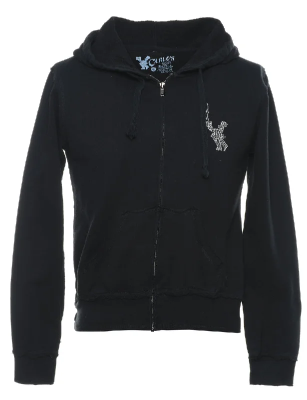 Studded Carlo's Printed Hoodie - S Hoodie with Exposed Zipper Edgy Industrial