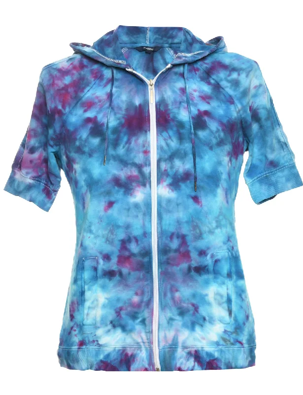 Tie-dye Blue Printed Hoodie - M Hoodie with Longline Fit Extended Stylish