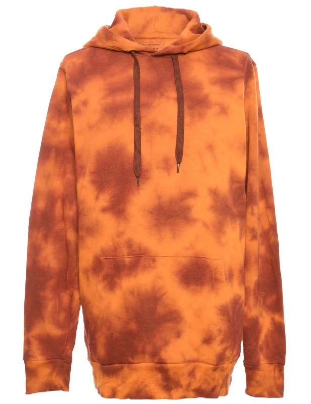 Tie-Dye Brown & Orange Hooded Sweatshirt - M Hoodie with Gradient Ombre Colorful