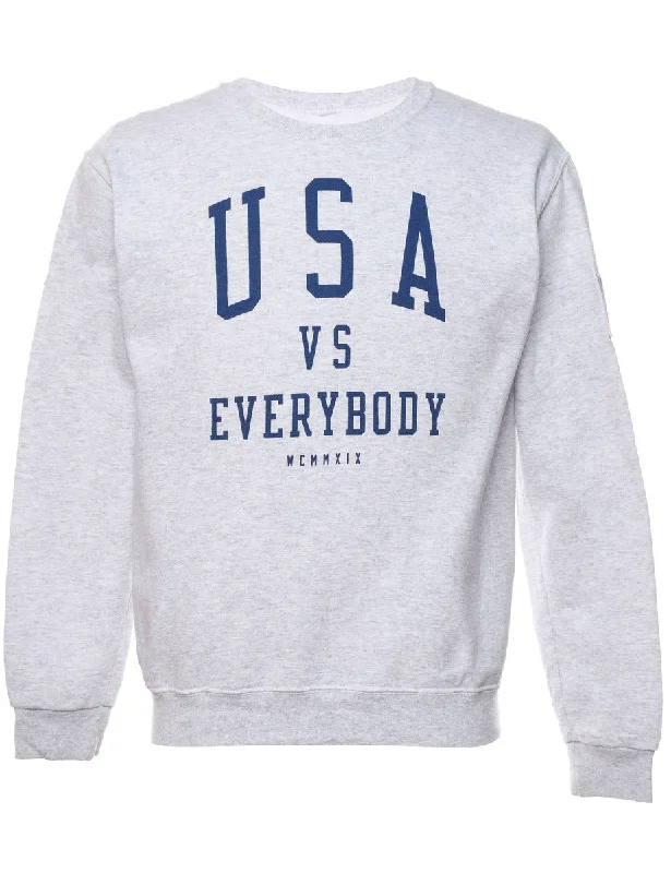 USA VS Everybody Printed Sweatshirt - S Hoodie with Pastel Soft Subtle