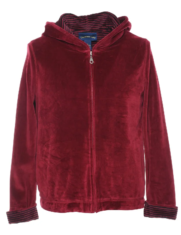 Velvet Hooded Sweatshirt - M Hoodie with Exposed Zipper Edgy Industrial