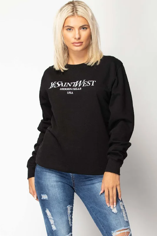 Ye Saint West Slogan Oversized Sweatshirt Black Hoodie with Raw Hem Edgy Unfinished