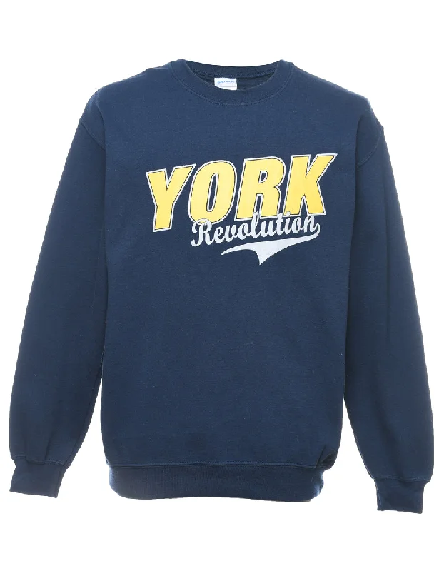 York Revolution Navy & Yellow  Printed Sweatshirt - M Hoodie Dress Longline Feminine