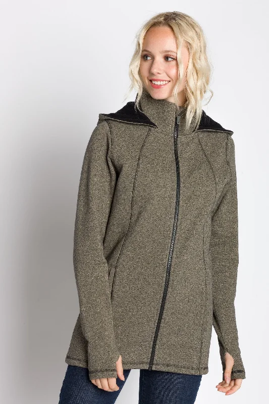 Alice | Women's Full Zip Hooded Long Coat A-Line Swing Coat