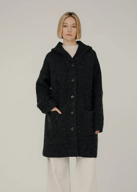 Bare Knitwear Nook Alpaca Coat in Basalt Adjustable Waist Parka